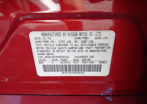 2015 Infiniti Q50 Premium/Sport from USA, damaged, VIN JN1BV7AP5FM339324